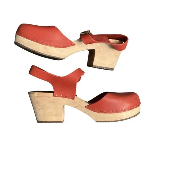 Torpatoffeln Swedish Leather Mary Jane Clog Wooden Heel-Size 41 - Picture 3 of 5